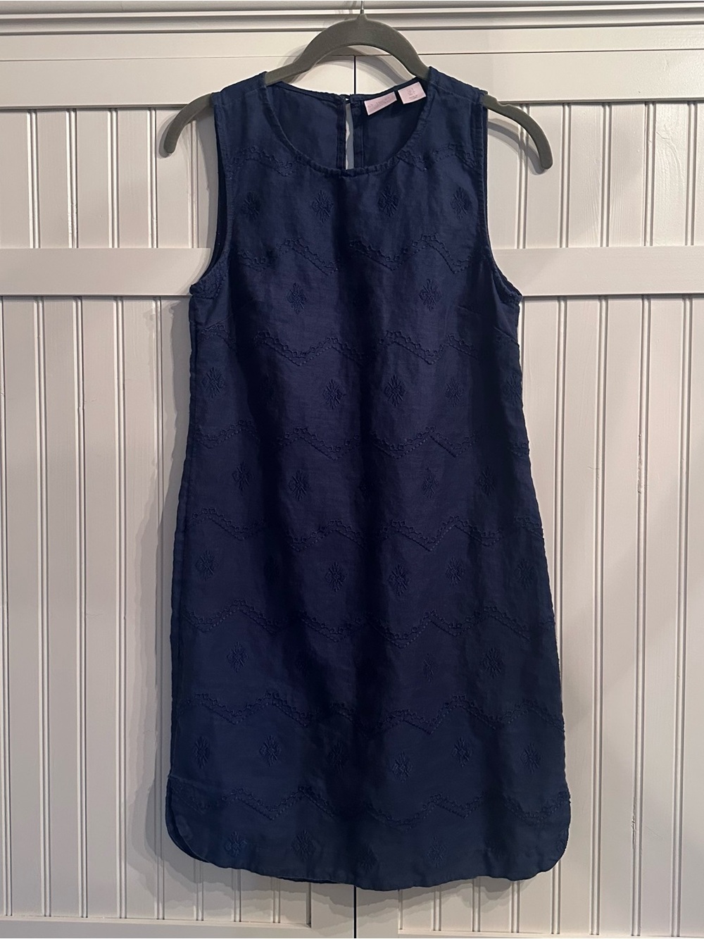 St. Tropez Navy Sleeveless Embroidered Mini Dress US 0 100% Linen